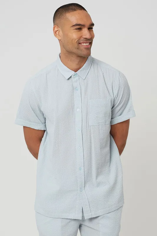 Short Sleeve Button-Up Shirt with Chest Pocket