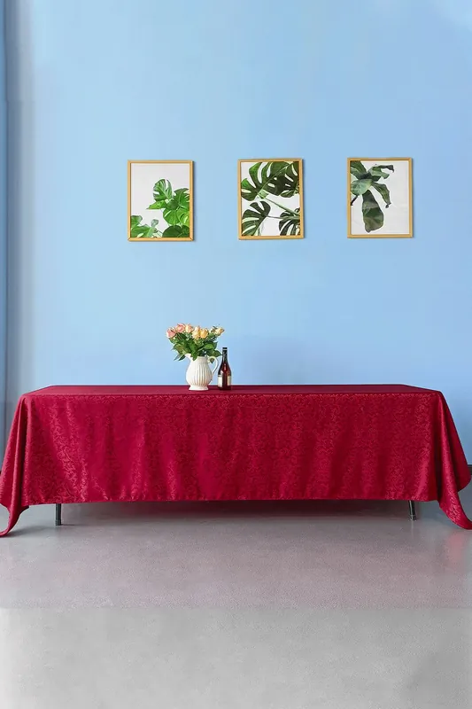 Rectangular Damask Table Cloth, Branch Swirl Pattern Dinner Table Cover, 70" x 144" - Neel Blue
