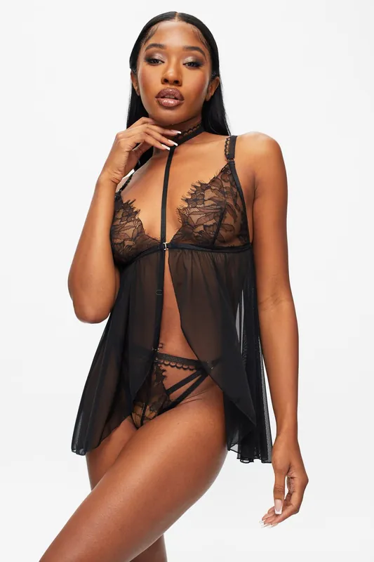 Loveable Touch Lace Crotchless Babydoll Lingerie 2 Piece Set - Ann Summers
