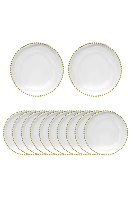 33cm Set of 12 Charger Plates with Beaded Design Glass Plates for Dinner Table Decoration - Neel Blue