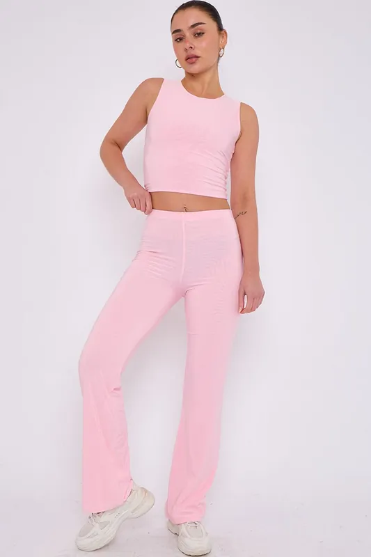 Slinky Crop Top and Flare Trouser Co-ord