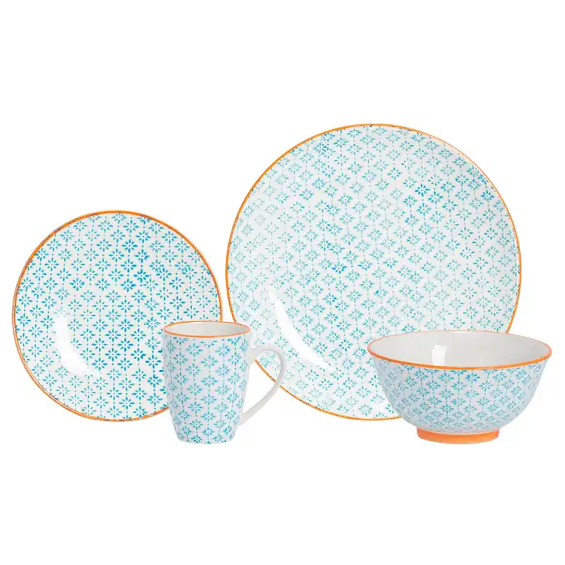 24 Piece Hand-Printed Dinner Crockery Set