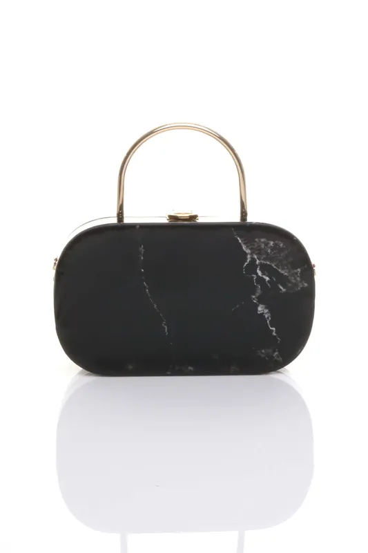 Hardshell Evening Marble Gold Handle Clutch Bag - AJVANI