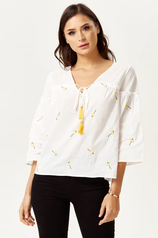 Liquorish White Embroidered Oversized Top