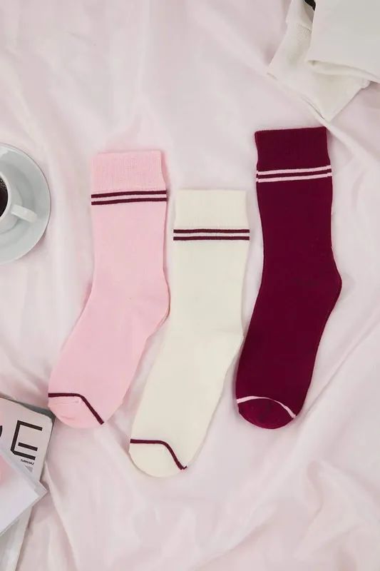 3 Pack Cotton Striped Jacquard Knit Crew Socks - WOVCOR