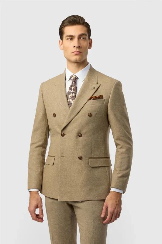 Double Breasted Six Button Slim Fit Suit Jacket - Antique Rogue