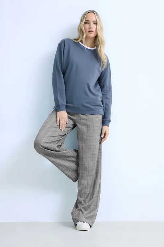 Tall Check Elasticated Wide Leg Trousers - Long Tall Sally
