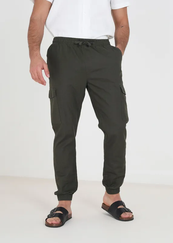 Cotton Linen Blend Cargo Trousers - Brave Soul