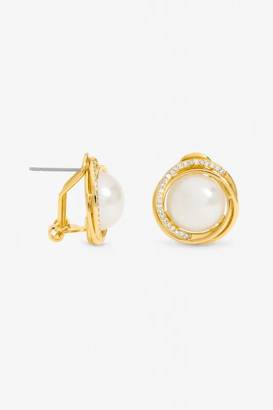 Gold Plated Crystal Halo and Pearl Clip Earrings - Jon Richard