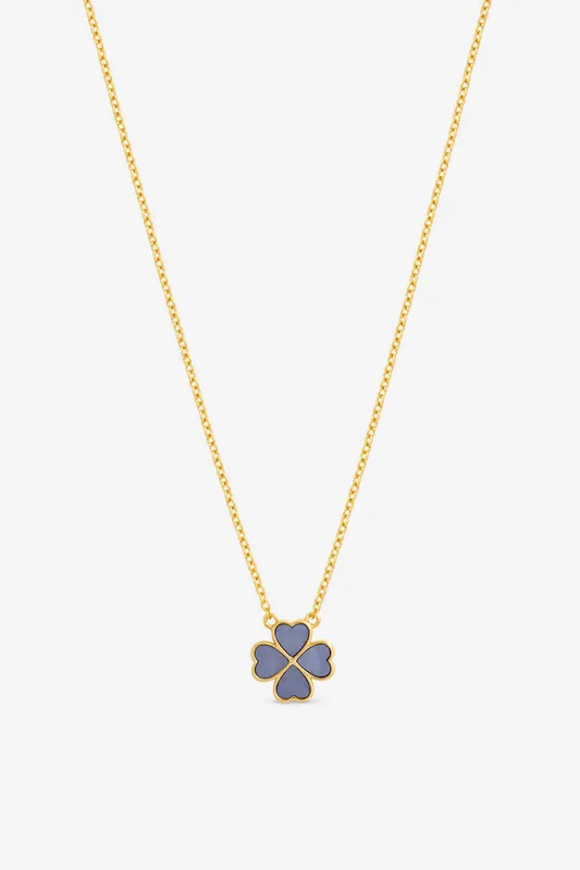 Gold Plated and Lilac Heart Clover Pendant Necklace - Jon Richard