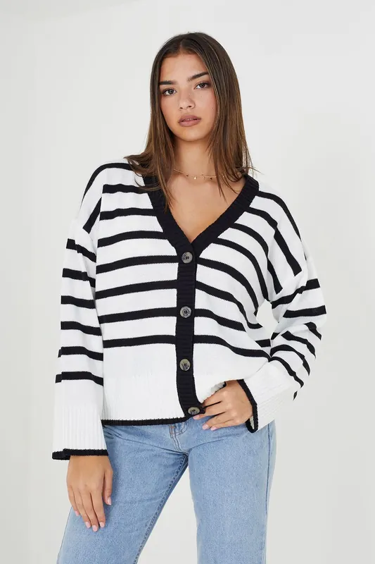 V-Neck Striped Cardigan