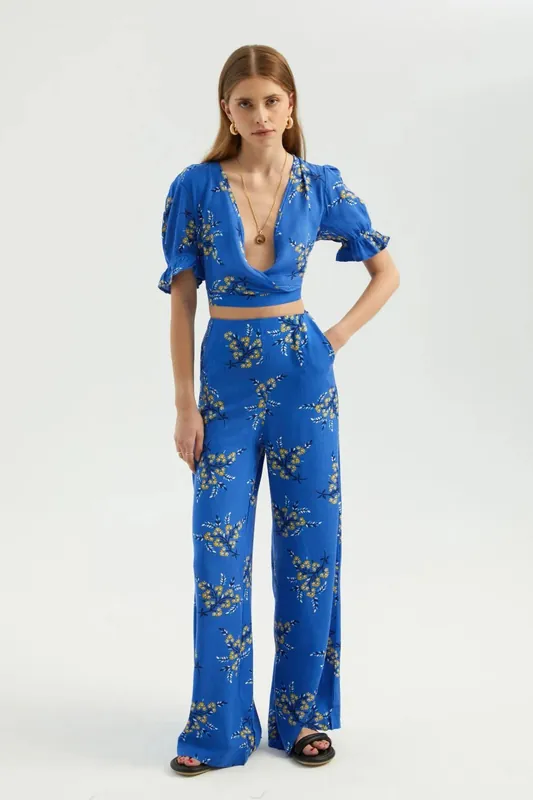 Floral High Waist Wide Leg Trousers - Hiccup