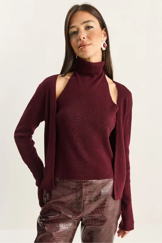 Half Turtleneck Cut Out Ribbed Blouse - Bianco Lucci