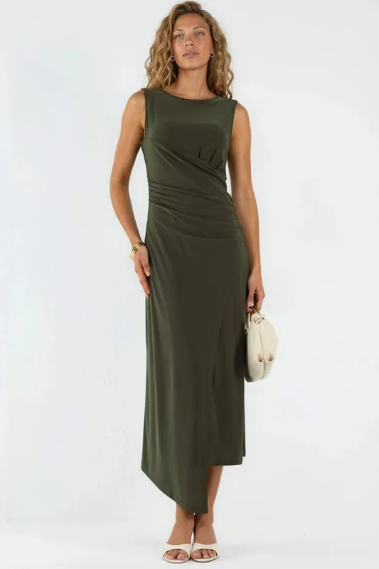 Ruched A-Line Midi Dress