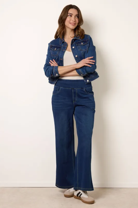 Navy Multi Stretch Deep Waistband Trousers - Blue Vanilla