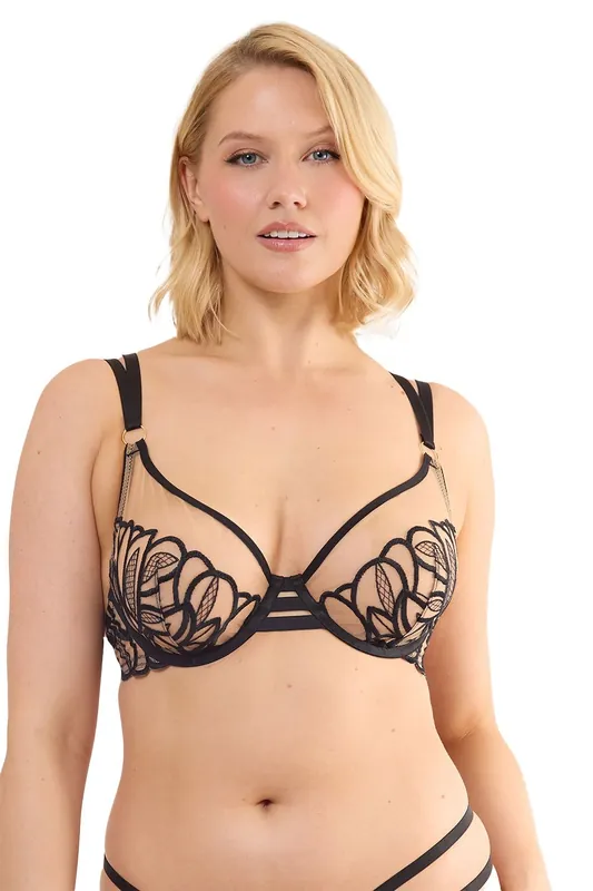 Lilith Black Graphic Embroidery 'Bra' - Playful Promises