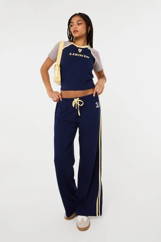 Navy Lisbon Wide Leg Trousers - Pink Vanilla