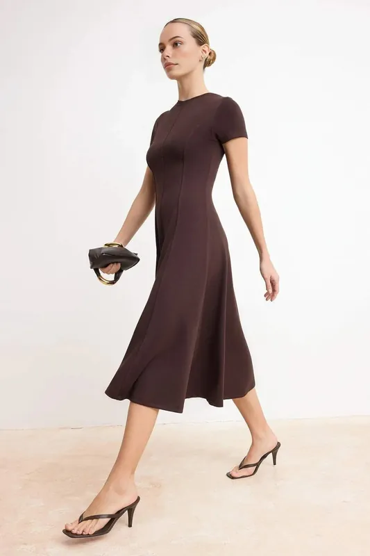 Crew Neck Skater Midi Knit Dress with Soft Touch Finish - WOVCOR