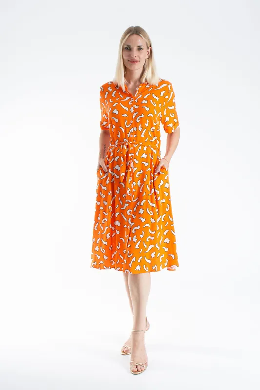 Womens Abstract Print Midi Shirt Dress - Belissh