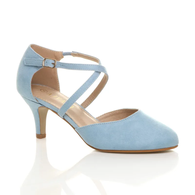 Mid Heel Crossed Straps Court Shoes - AJVANI