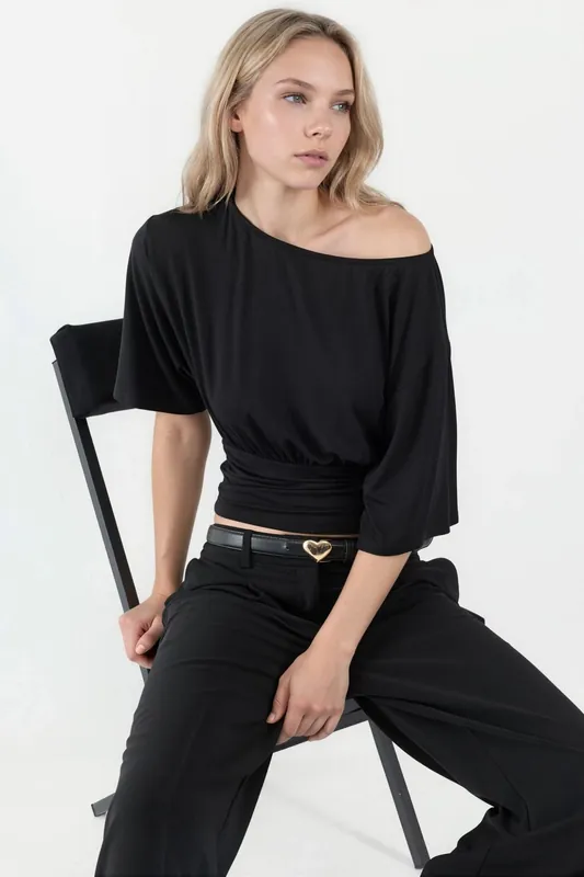 Asymmetrical Neck Soft Knit Blouse - Hiccup