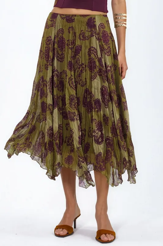High-Waist Paisley Chiffon Maxi Skirt