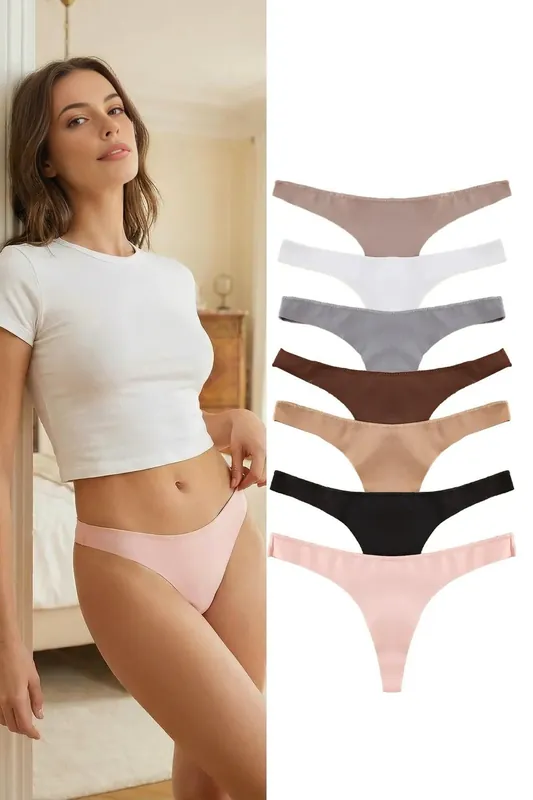 7 Pack Seamless Plain Thong Briefs Set - WOVCOR
