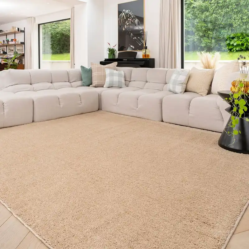 Machine Washable Shaggy Rug Cream Beige Fluffy Bedroom Carpet Mat - Kukoon