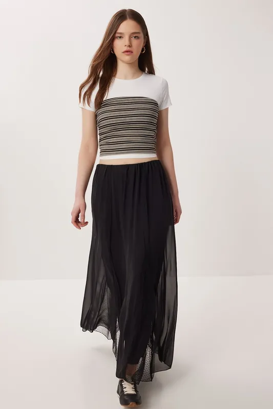 High Waist Maxi Skirt in Chiffon - Happiness Istanbul