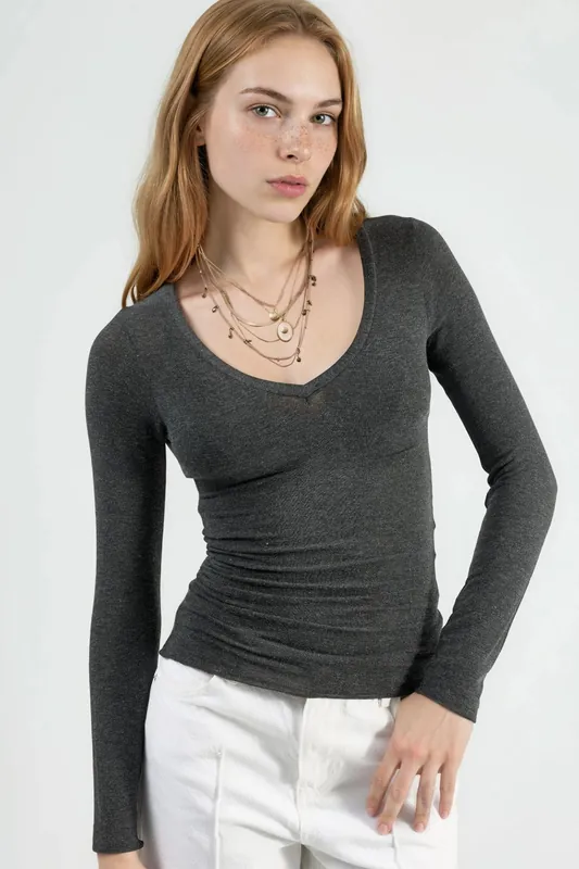 V-neck Long Sleeve Blouse