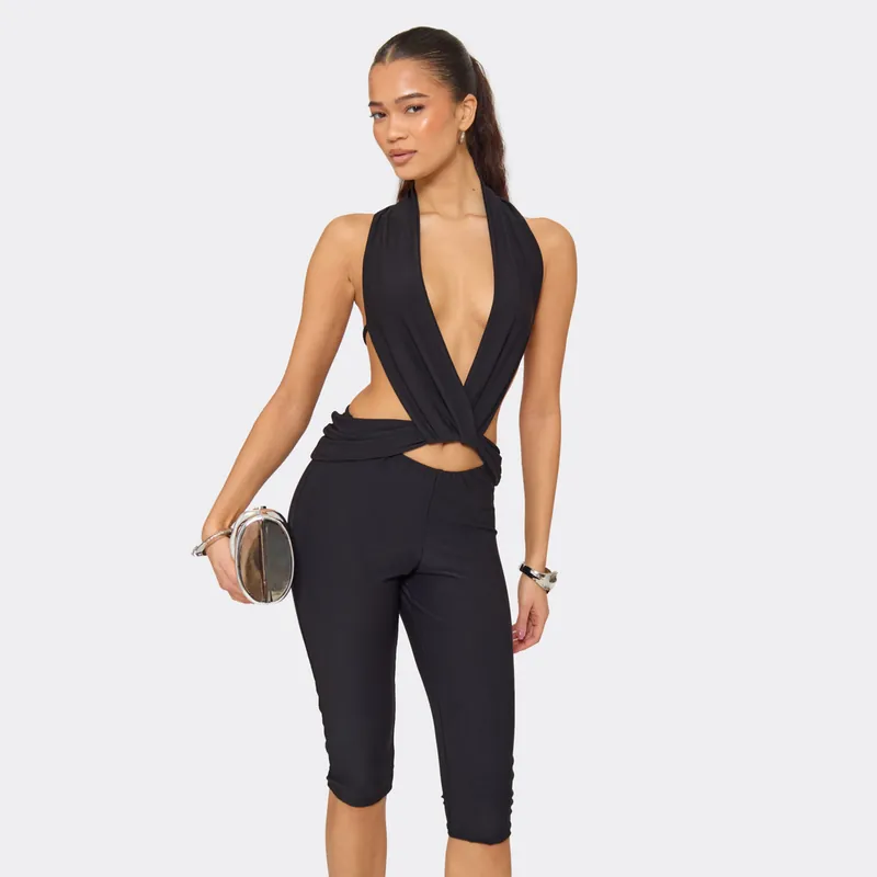 Sleeveless Tie Halter Neck Cut Out Top - EGO