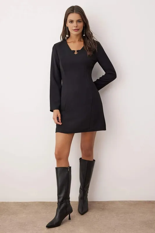 Mini Woven Dress with Accessory Detail - WOVCOR