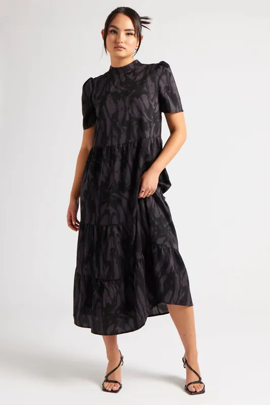 Black Tie Dye Smock Dress - Urban Bliss