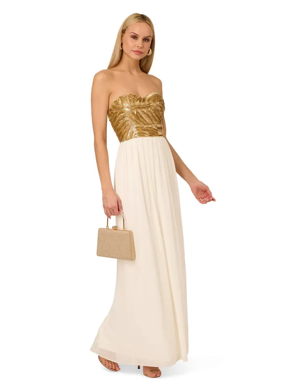 Beaded Strapless Long Dress - Adrianna Papell