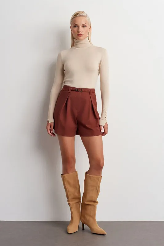 High-Waist Belted Tailored Shorts