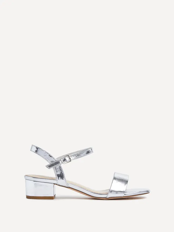 Kezzi Silver Faux Leather Barely There Low Block Heeled Sandal - Linzi