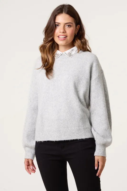 Grey Peter Pan Embellished Jumper - Blue Vanilla