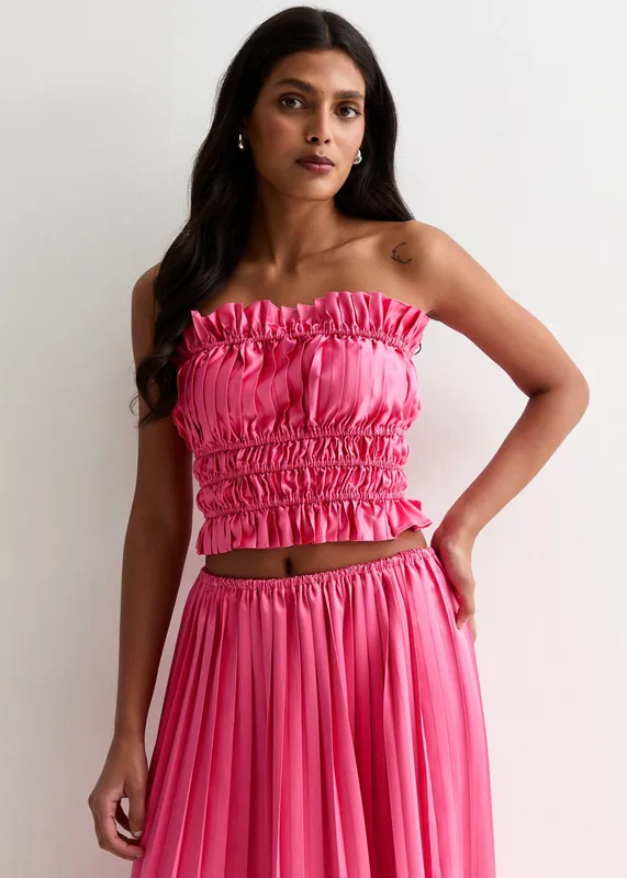 Hot Pink Ruched Bandeau Top - Gini London