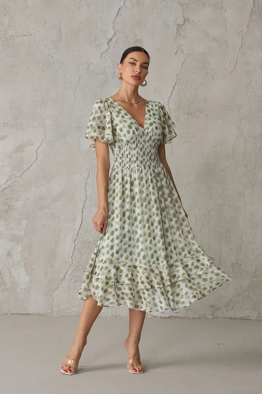 Frill Hem Chiffon Midi Dress - Jolie Moi