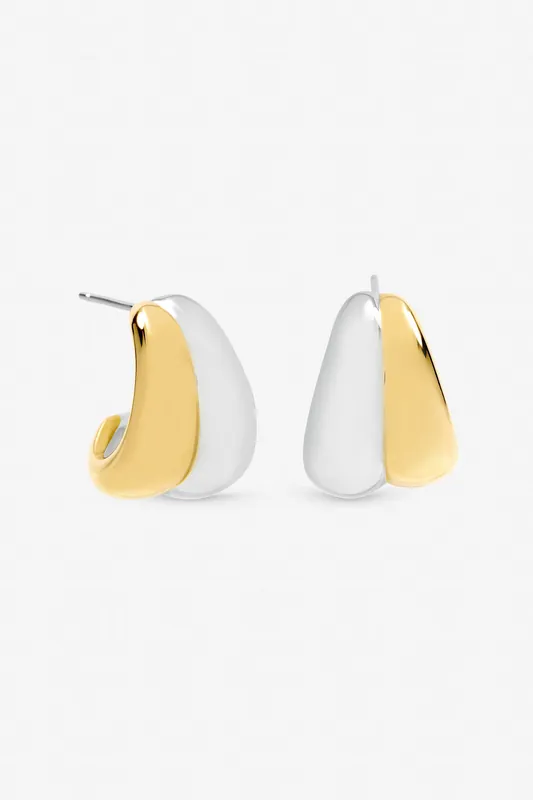 Two Tone Waterproof Ribbed Dome Earrings - Jon Richard