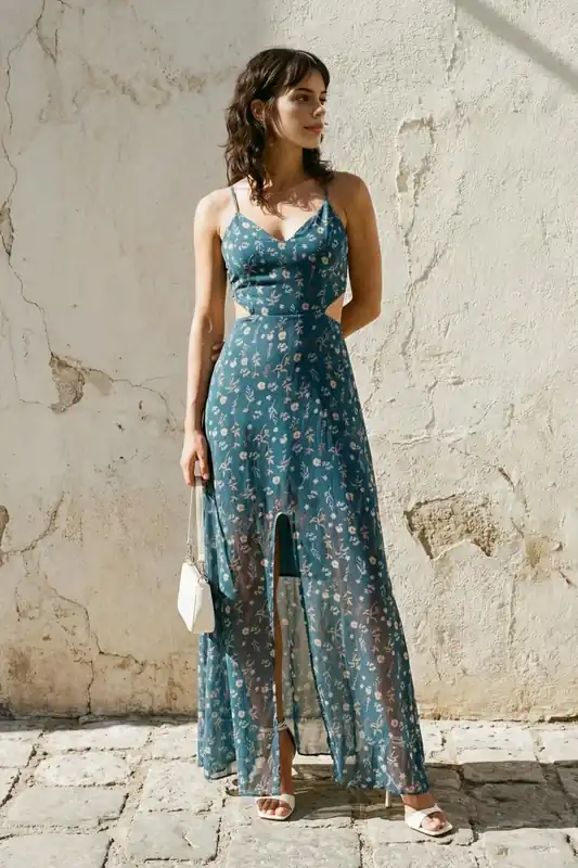 Floral Strappy Cut Out Maxi Summer Dress - WOVCOR
