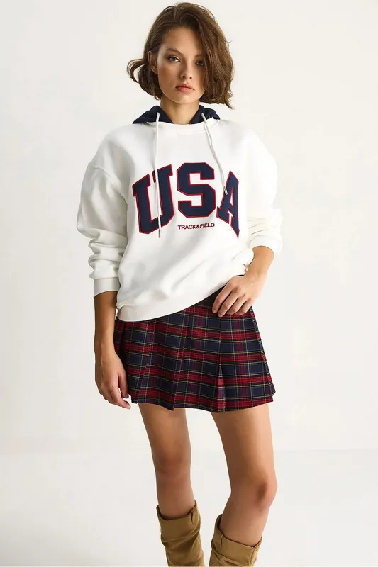 Hooded Oversized Printed Sweatshirt - Bianco Lucci