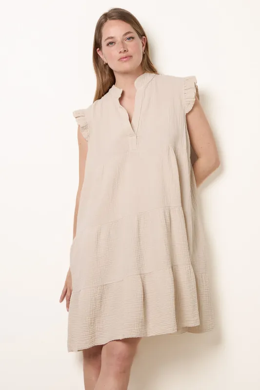 Stone Cheesecloth Frill Sleeve Tunic - Blue Vanilla