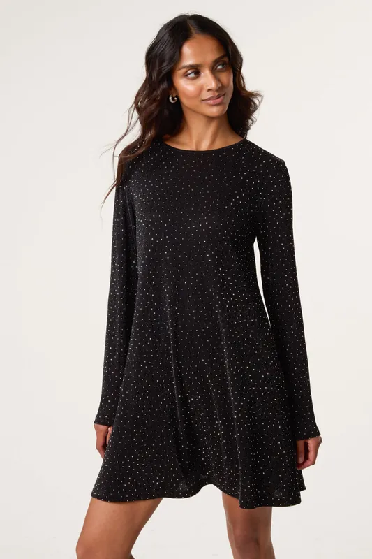 Black Metallic Diamante Swing Dress - Blue Vanilla