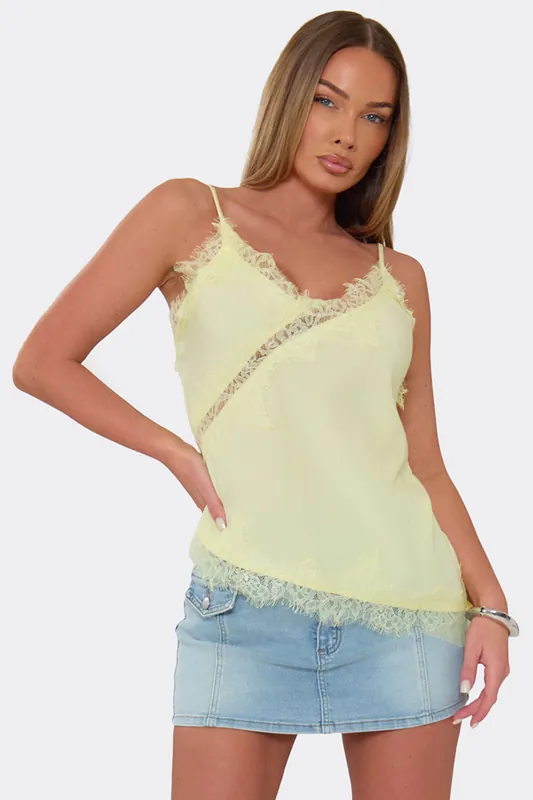 Strappy V-neck Lace Trim Top