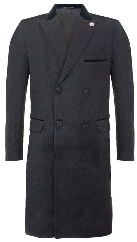 3/4 Long Double Breasted Overcoat Wool Coat Peaky Blinders - Infinity Leather