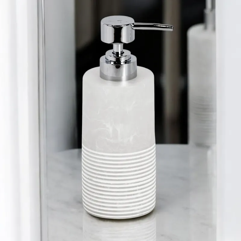 Bianco Frost Onyx White Striped Liquid Soap Dispenser - Showerdrape
