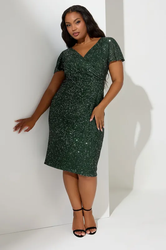 Sequin Embellished Wrap Dress - Yours