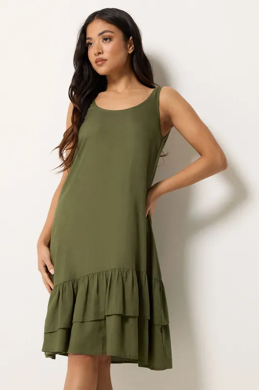 Petite Asymmetric Frill Midi Dress - PixieGirl