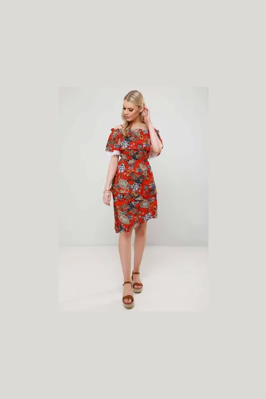 Anita Paisley Asymmetric Ruffle Midi Dress - Urban Bliss